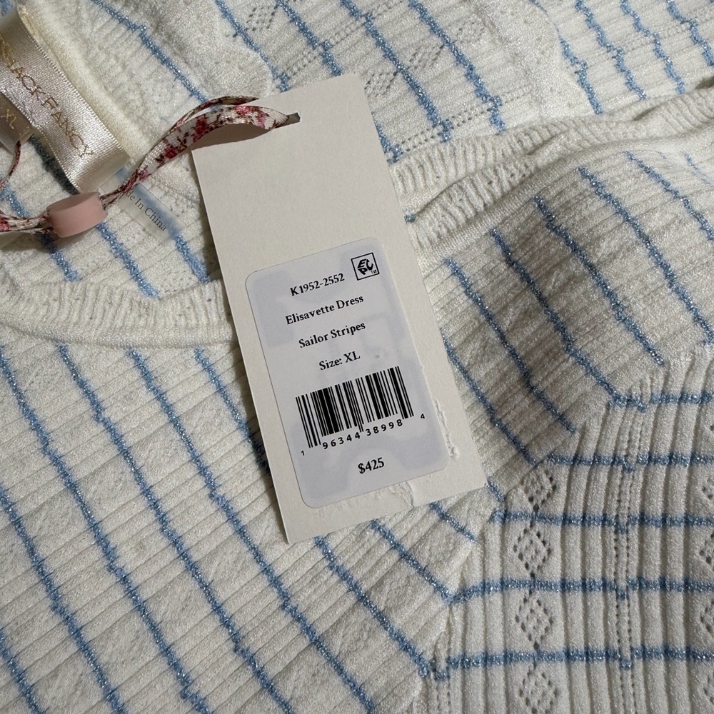 NWT Love Shack Fancy Elisavette Striped Stretch Knit Mini Dress XL blue white - Picture 9 of 9